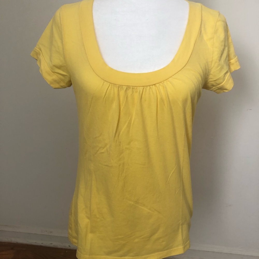 Small Ann Taylor LOFT Yellow Scoop Neck Short Sleeved Top